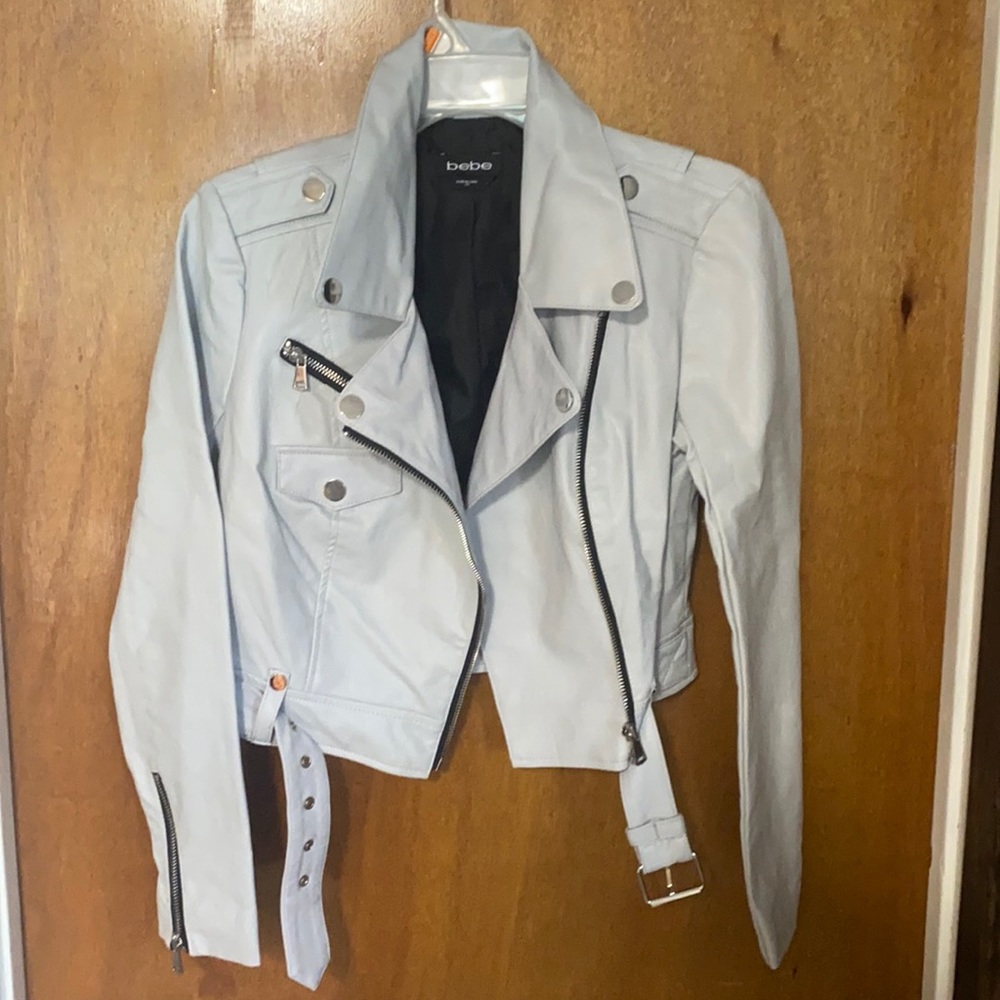 Bebe grey leather jacket. Xs